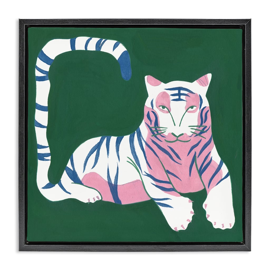 Stupell Modern Tiger with Curved Tail Framed Floater Canvas Wall Art Design By Melissa Wang