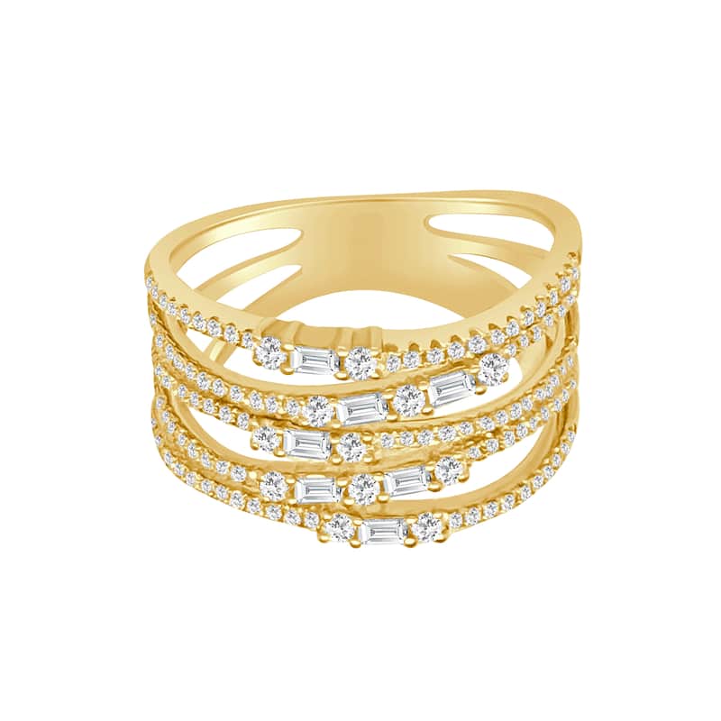 Auriya 14k Gold Lab Grown Round and Baguette Diamond Five-Row Band 0.18 ct. tw. (F-G, VS) - 9 - Yellow