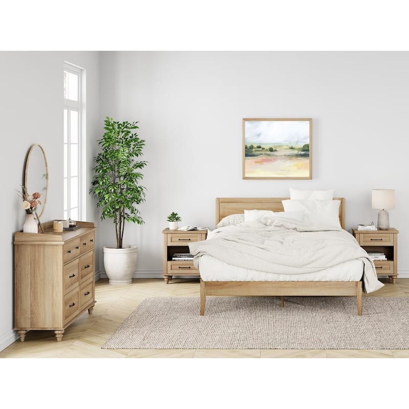 Mid Century End Table Nightstands with Charging Station & Drawer