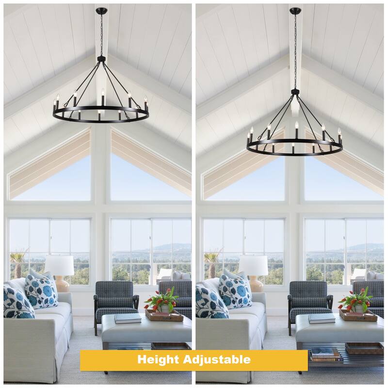 Dineen 12-Light Vintage Candle Style Wagon Wheel Chandelier