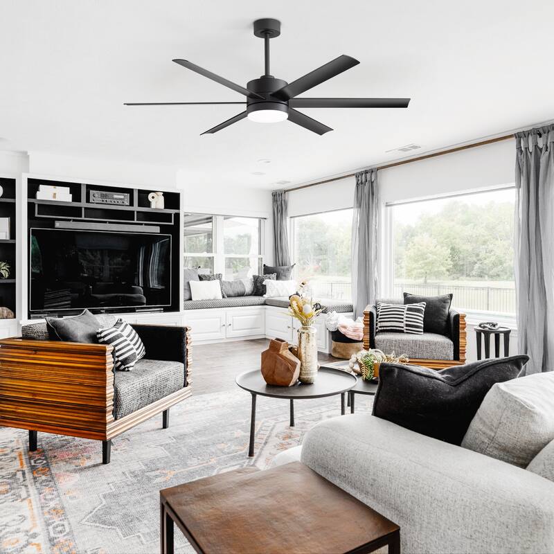 52"/ 65"/72" Black LED Ceiling Fan with Light Kit and Remote(5/8 Blade)