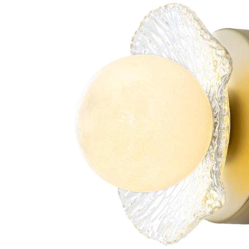 Gold Lotus Leaf Textured Glass Plate Wall Sconce Moon Globe Lampshade