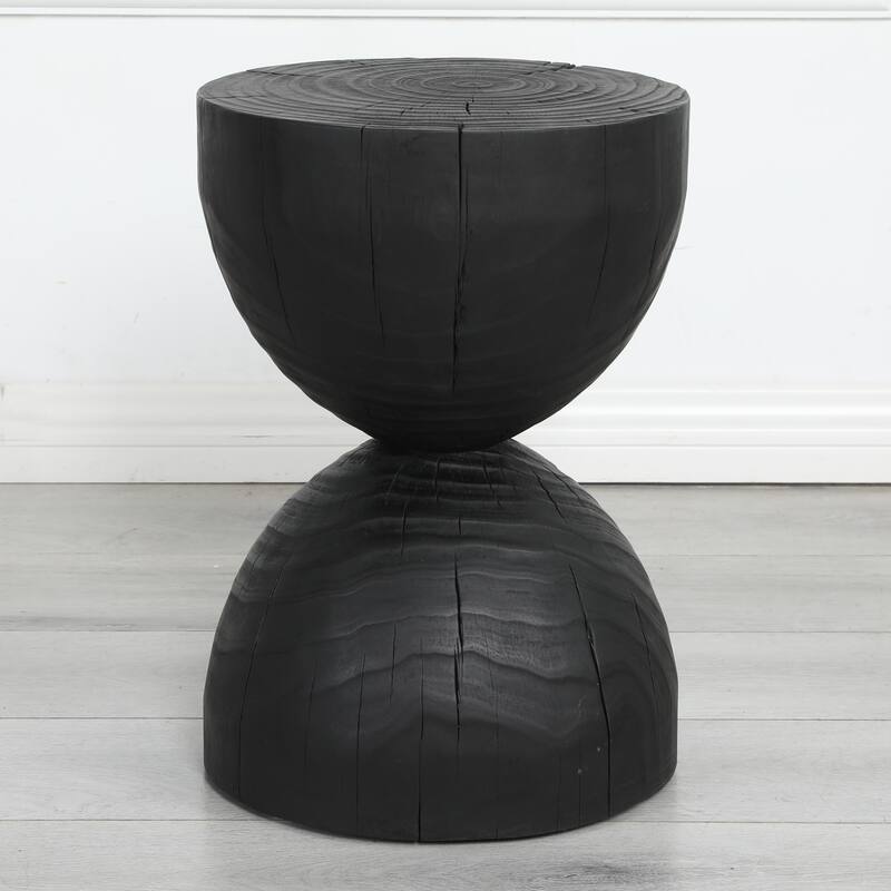 Solid Mango Wood Side End Table in Black, 17.7 inch Round Contemporary Wooden Accent Table, Small Round Plant Stand