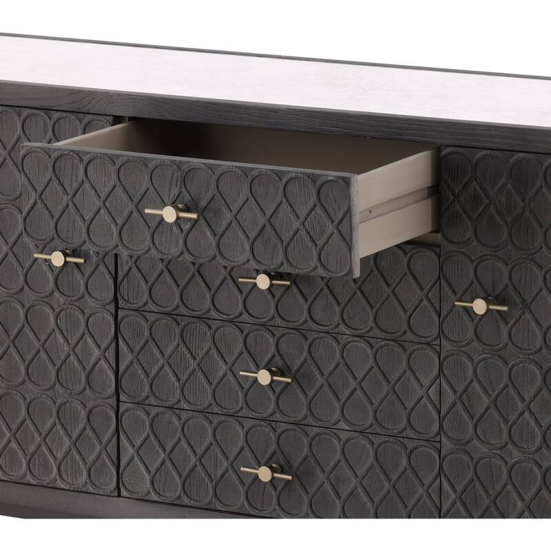 Furniture Classics Stevens Charcoal Oak Marble Top Storage Sideboard