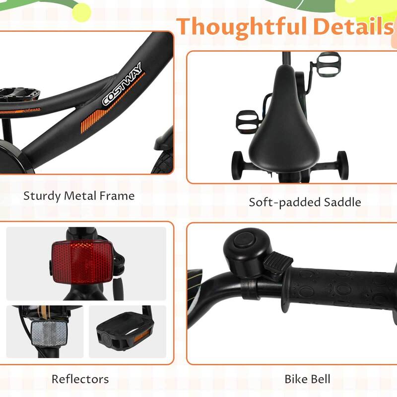 Costway 14" Kids Bike with Removable Training Wheels Adjustable Seat & - See Details