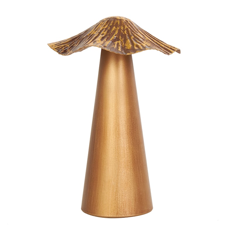 Bronze Metal Mushroom Decorative Sculpture with Textured Tops (Set of 3)
