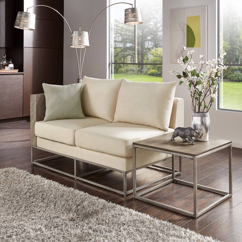 Lecce Upholstered Square Arm Sofa with Pillow by iNSPIRE Q Modern - Left-arm Loveseat + 1 Pillow + End Table