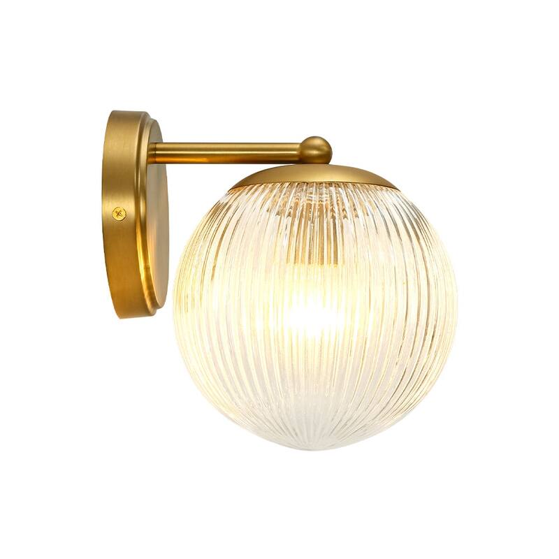 1-Light Sleek Modern Ribbed Glass Single Globe Wall Sconce - 6.3 in