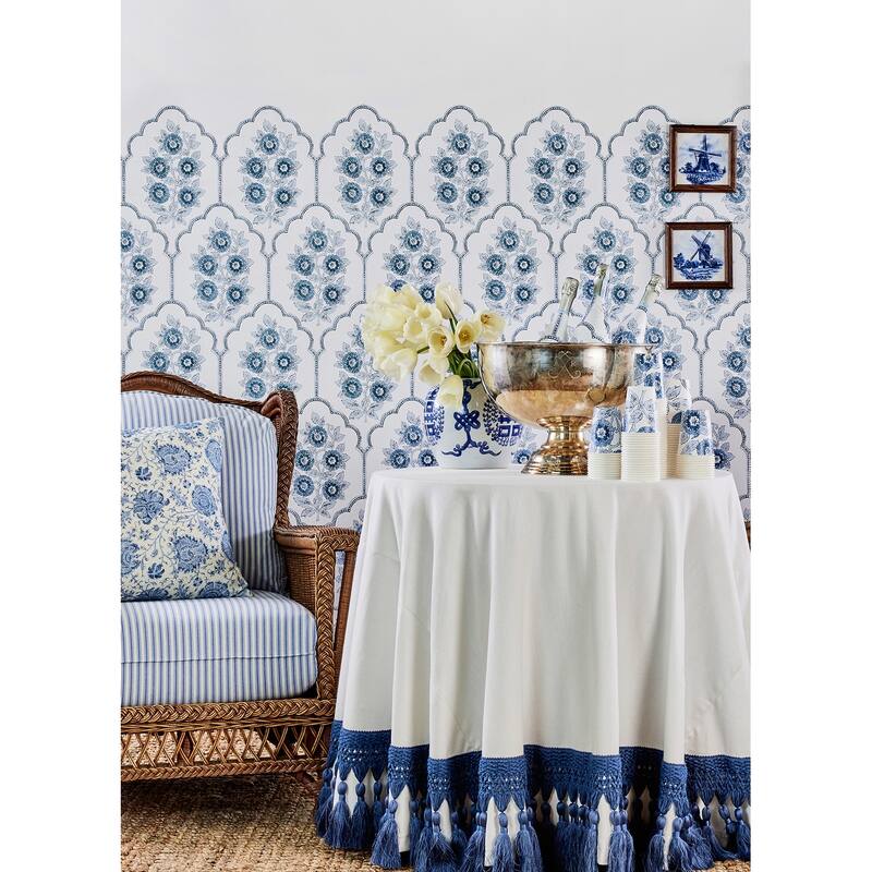 Society Social Floral Bazaar Delft Blue Peel and Stick Wallpaper