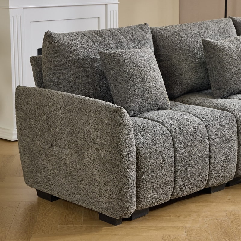 American Tufed Boucle Sofa with Ottoman - 3 Seat 1 Ottoman