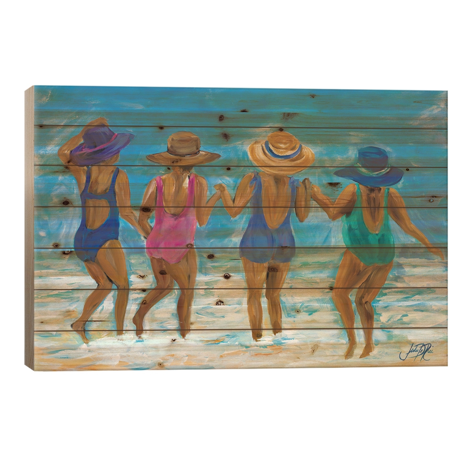 Ladies on the Beach I Print On Wood by Julie Derice - Multi-Color