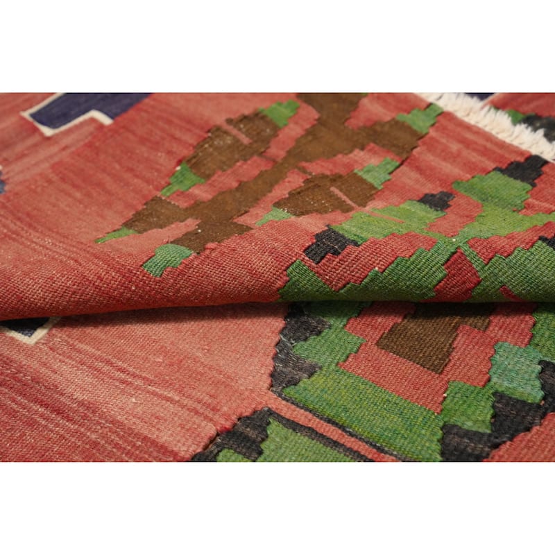 Hand Woven Oriental 100% Wool Carpet Southwestern Tribal Oranges & Rust Kilim Area Rug - 9' 3'' X 5' 1''