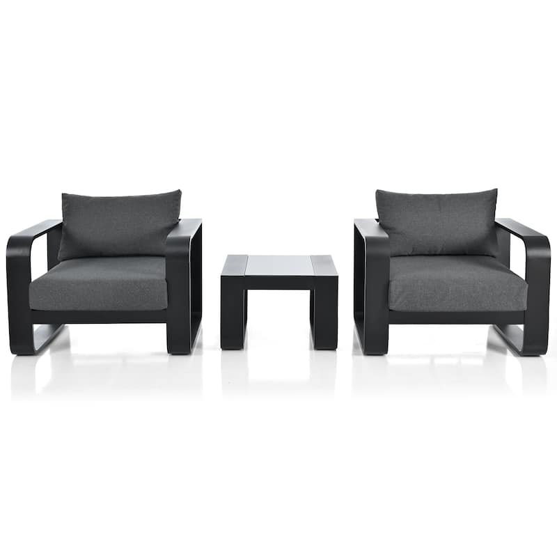 3-Piece Outdoor Aluminium Chair Set with Coffee Table and Thick Cushion