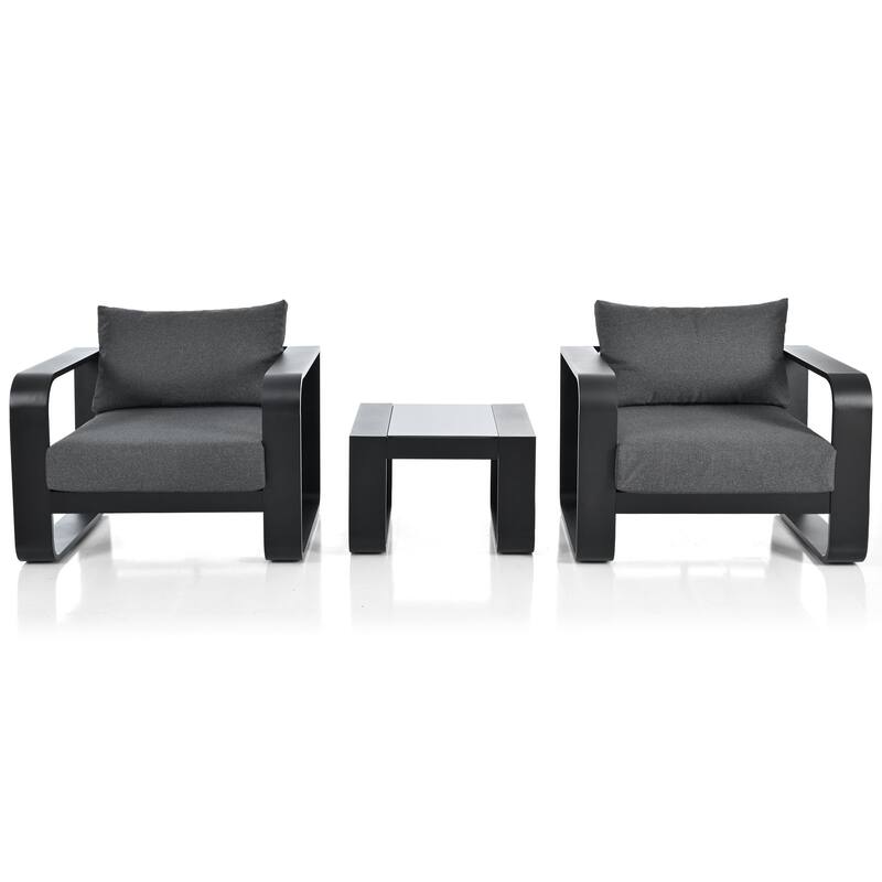 Aidan Modern Outdoor 3-pieces Patio Chat Set by GDFStudio