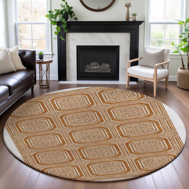 Premium Washable Super Soft Classic Panel Mayfield Rug - Terracotta - 8' x 8'