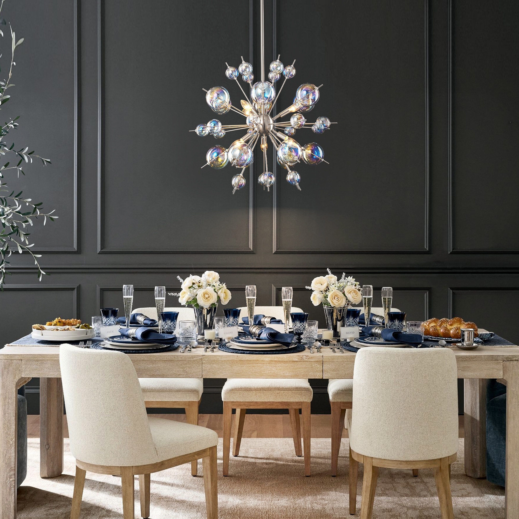 6-Light Sputnik Light Fixture – Brushed Nickel Mid-Century Modern Chandelier For Dining Room, Kitchen, Living Room, Or Bedroom