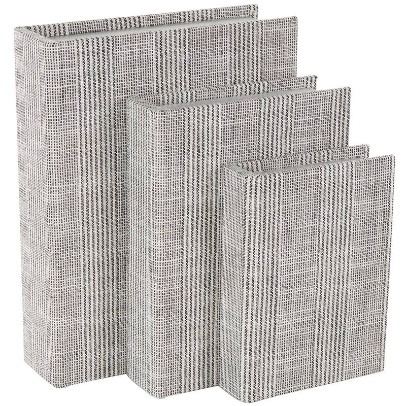 Roche River Decor - Linen Fabric Chevron Patterned or Texxtured Faux Book Storage Box - Set of 3 or 4 Multi-Colored