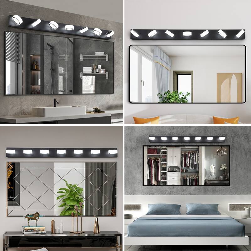 52" Modern 7-Light LED Vanity Light Fixture - with Acrylic Light Shades - Energy-Efficient Bathroom Wall Sconce