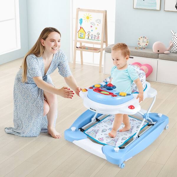 slide 2 of 51, 6 in 1 Foldable Baby Walker with Adjustable Height - 28" L x 24" W x 19.5" H Blue