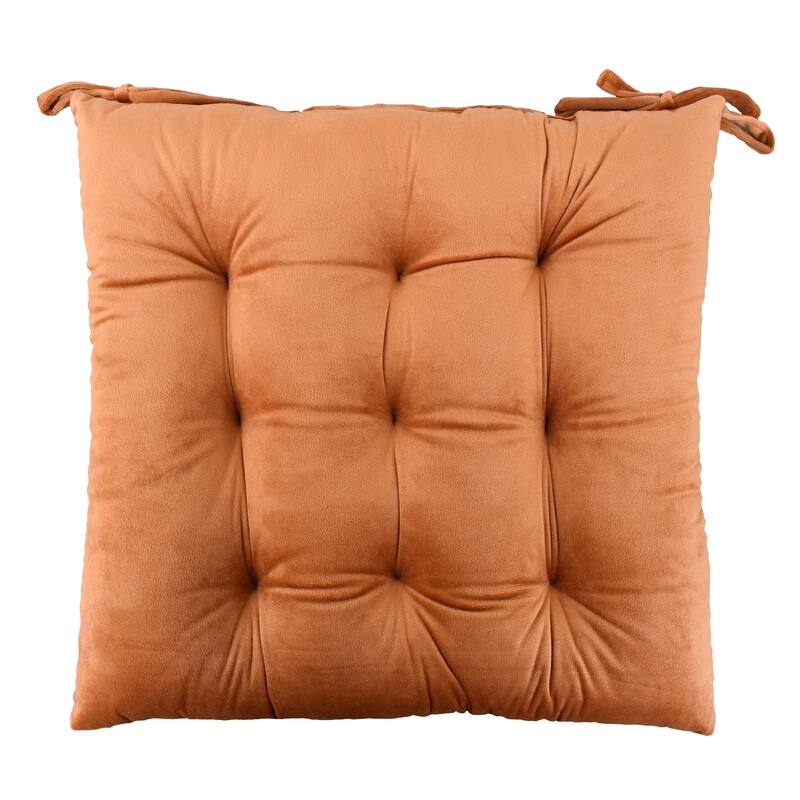 Handmade Velvet Chair Seat Pads Cushions with Ties - Tufted - 16''x16'' 3''Thick by Cozy Trends™ - Rust