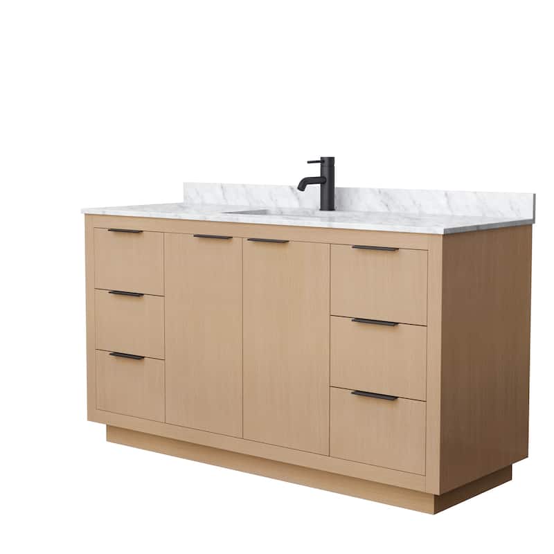 Maroni 60-Inch Light Straw Single Vanity, White Carrara Marble Top - Light Straw, Black Trim, White Carrara Marble Top