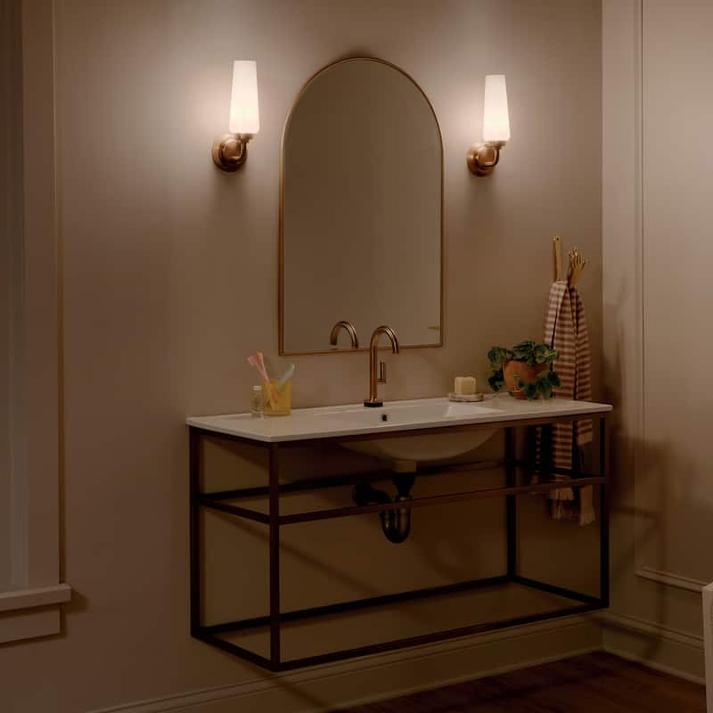 Kichler Lighting Truby 11.5 in. 1-Light Champagne Bronze Wall Sconce with Satin Etched Cased Opal Glass
