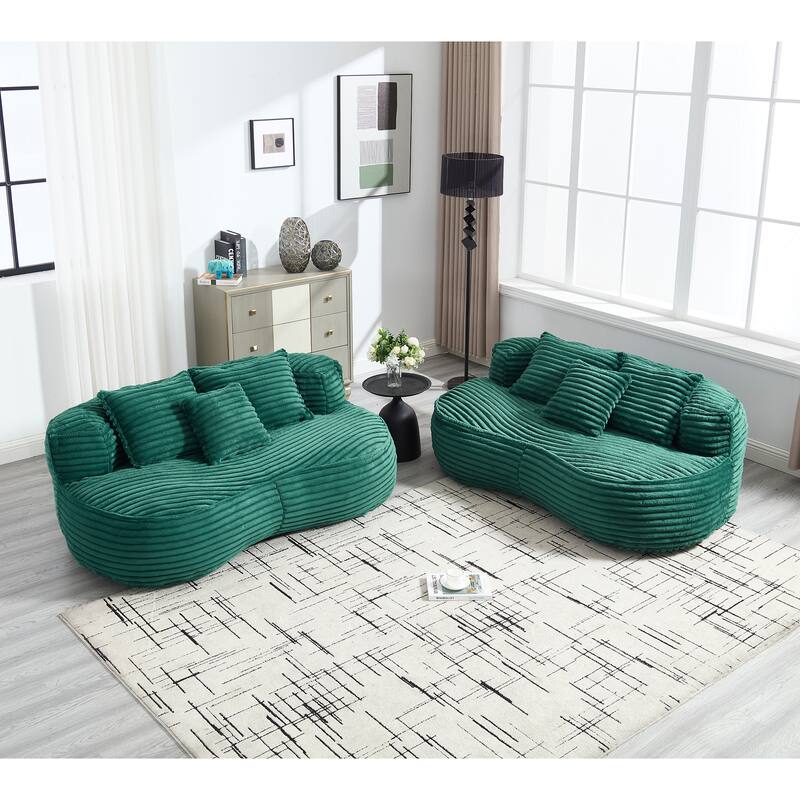 Corduroy Bean Bag Chair, Foam-Filled Lazy Floor Sofa with 3 Pillows, Soft Upholstered Lounge Chair for Adults & Teens