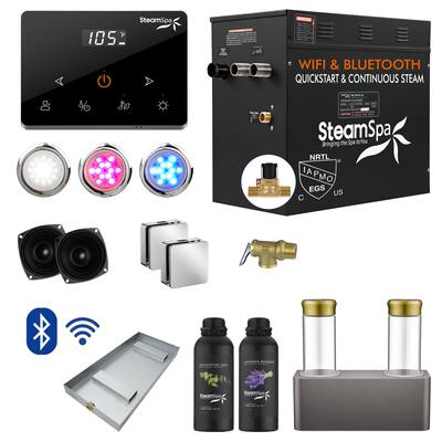 Black Series 12kw Steam Bath Generator with Wireless Remote, Bluetooth, WIFI, and Dual Aroma Pump - 12 KW