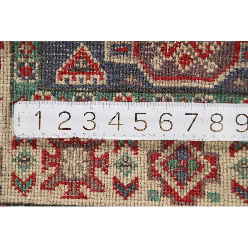 Blue Geometric Kazak Foyer Rug Handmade Wool Carpet - 2'0" x 3'0"