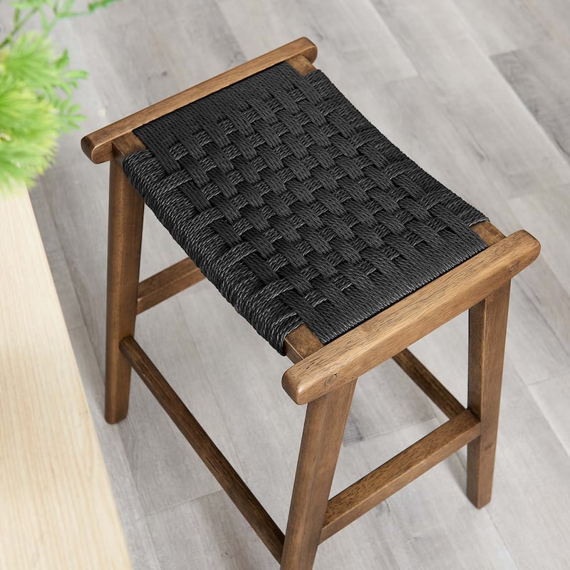 Saoirse Woven Rope Wood Counter Stool - Set of 2
