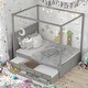 preview thumbnail 2 of 34, Queen Size Canopy Platform Bed with Twin Size Trundle and Three Storage Drawers
