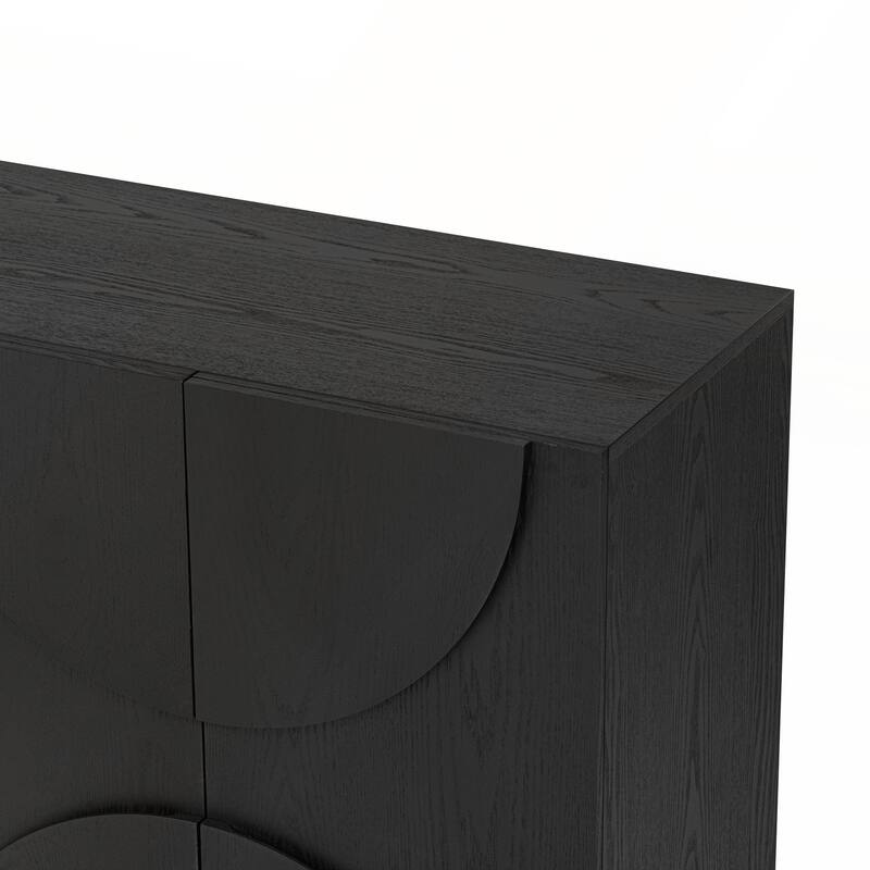 4-Door Large Storage Sideboard with Semi-Circular Handles and Adjustable Shelves for Dining Room and Living Room