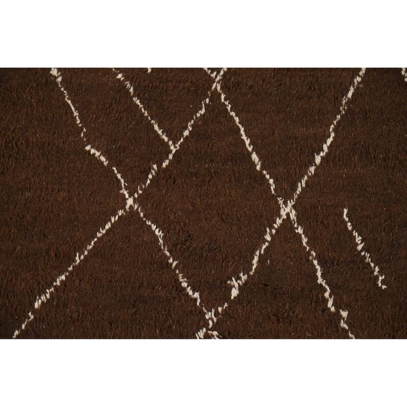 Hand Knotted Oriental 100% Wool Carpet Modern Geometric Brown Moroccan Area Rug - 8' 6'' X 5' 0''