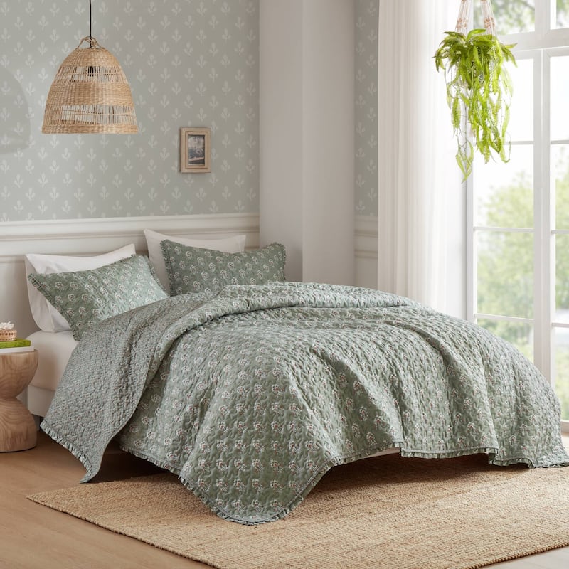 Madison ParK Linwood 3 Piece Ruffle Printed Quilt Set