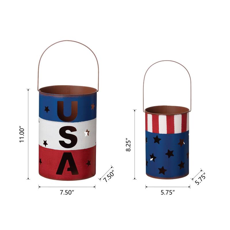 Glitzhome Set of 2 USA Metal Patriotic Lanterns