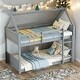 preview thumbnail 15 of 40, Twin over Twin Wooden House-shaped Floor Bunk Bed with Ladder Light Gray