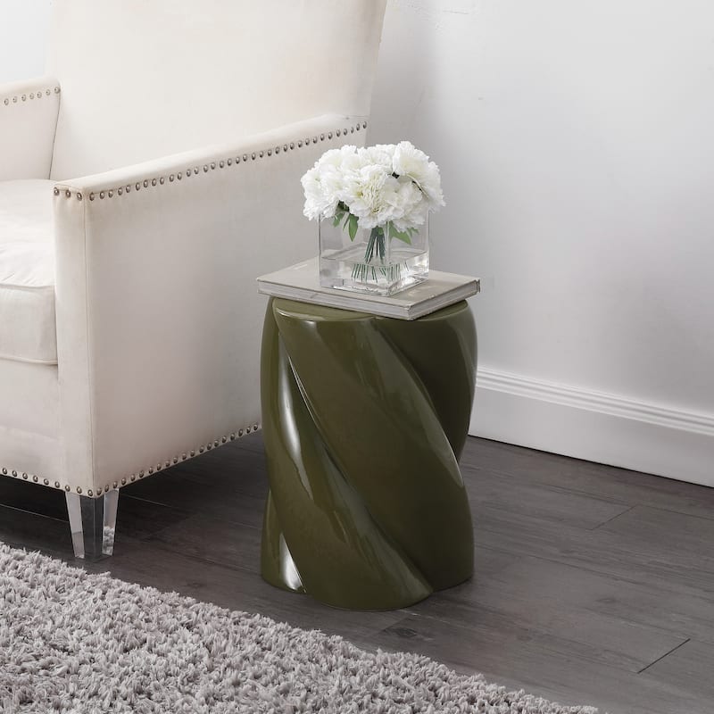 Yves 18" Modern Minimalist Rope Twist Ceramic Indoor/Outdoor Garden Stool, By JONATHAN Y