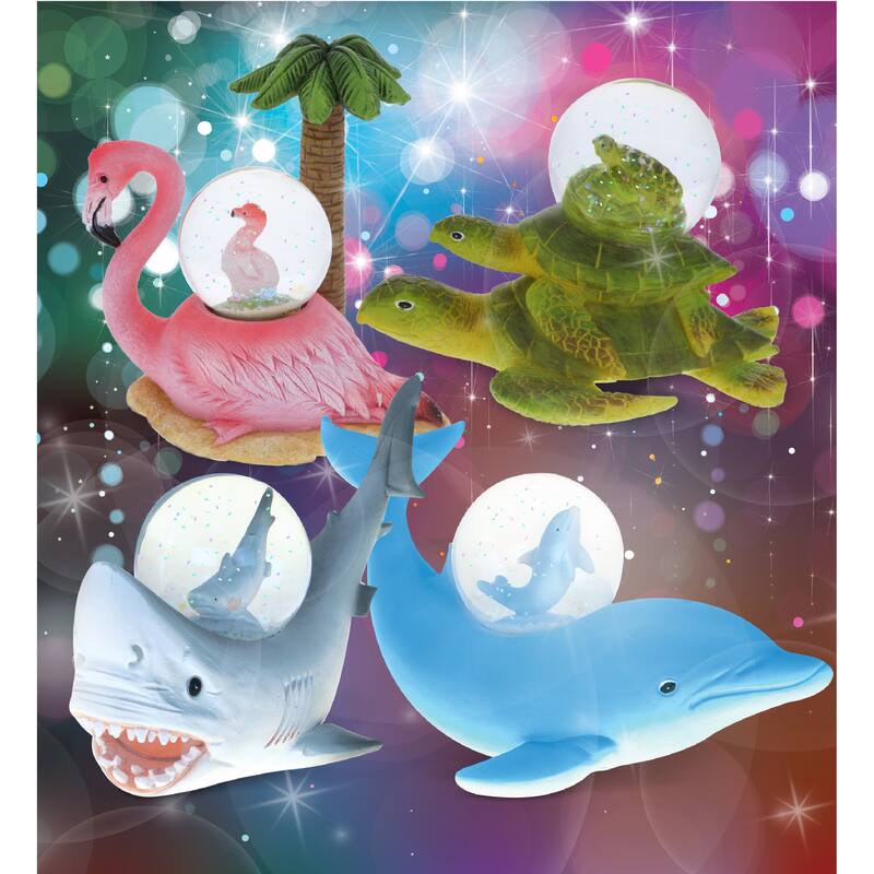 CoTa Global Shark, Dolphin, Flamingo, Sea Turtle Snow Globe Set of 4 - 45mm