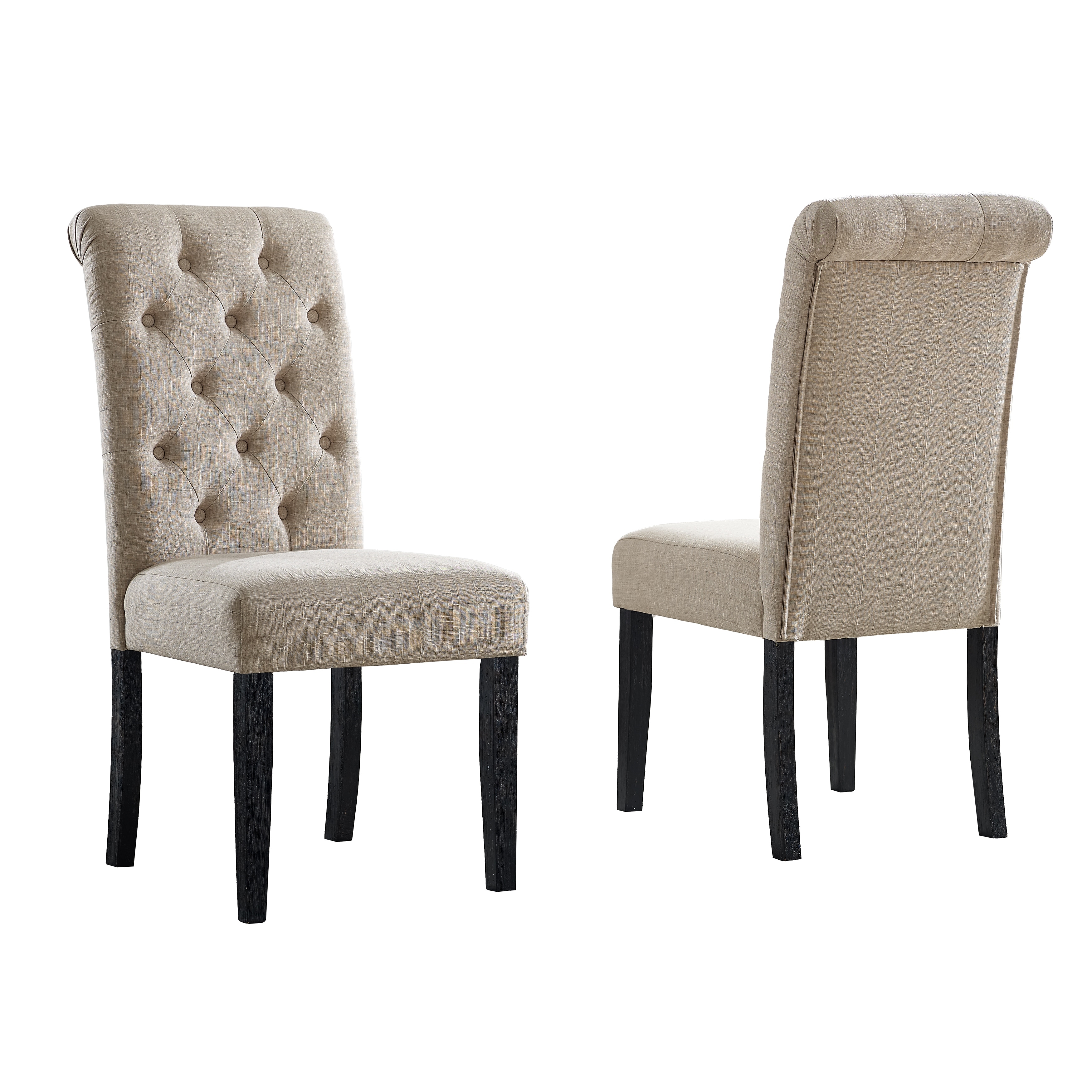 Button Tufted Back Chair Dining Chair Tan Reception Chair with Wood Legs, Minimalist Padded Chair Armless Chair