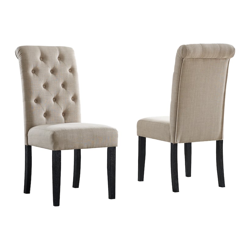 Modern Solid Wood Tufted Dining Chairs, Armless Dining Chairs with Button Tufted Back Seats, for Dining Rooms, Set of 2, Tan