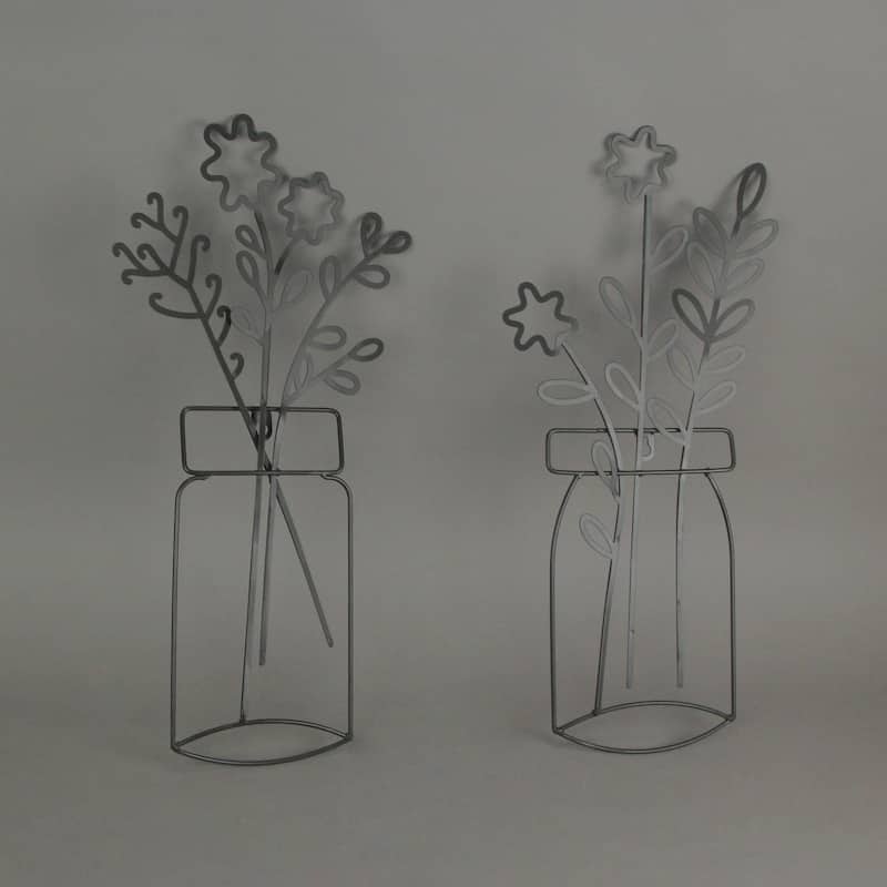 20 Inch Metal Flower Sculpture Wall Hanging Art Plaques (Set Of 2)