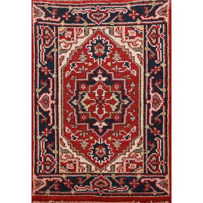 Red Geometric Heriz Serapi Oriental Foyer Rug Hand-Knotted Wool Carpet - 2'0" x 3'0"
