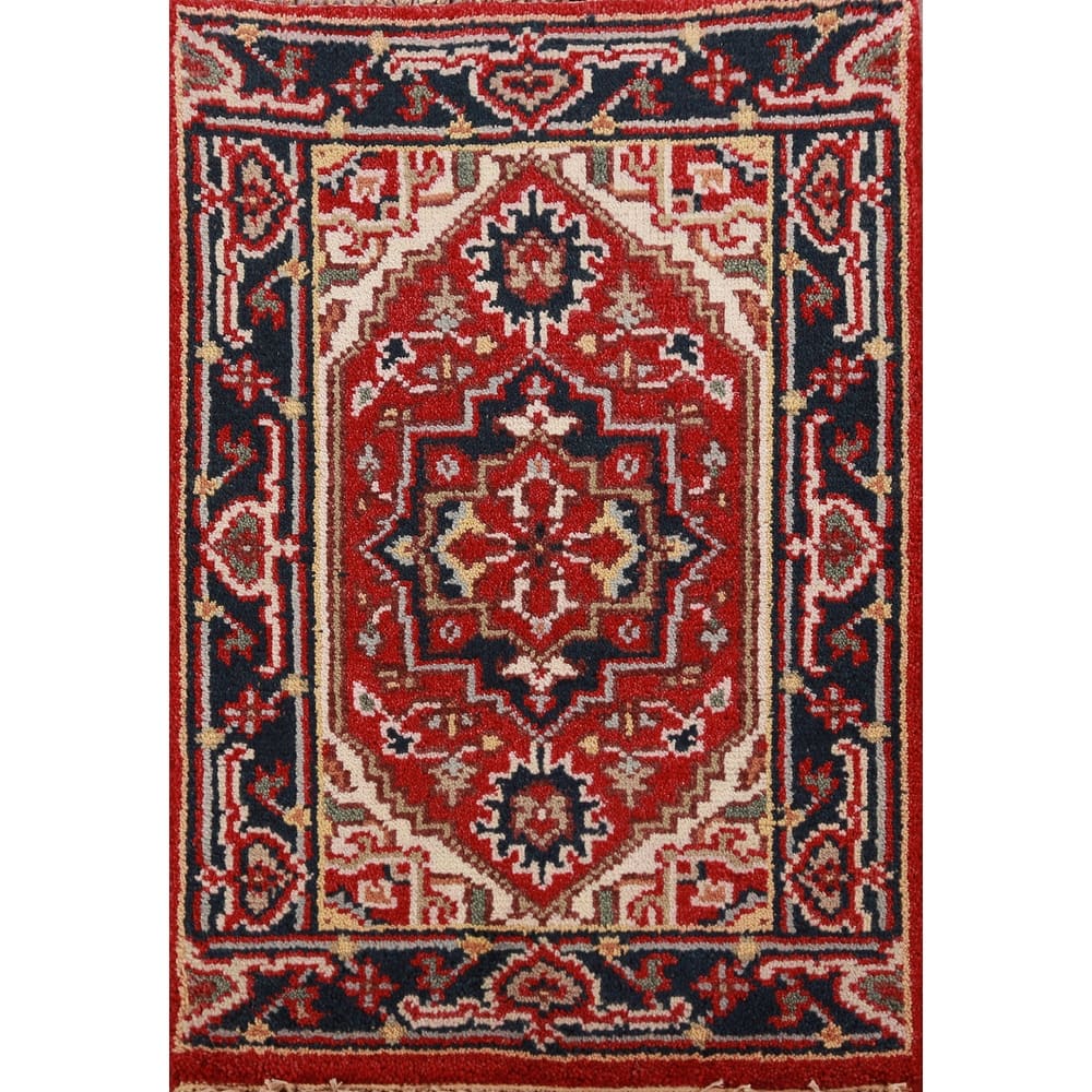 Hand Knotted Oriental 100% Wool Carpet Traditional Medallion Red Heriz (serapi) Area Rug - 3' 0'' X 2' 0''