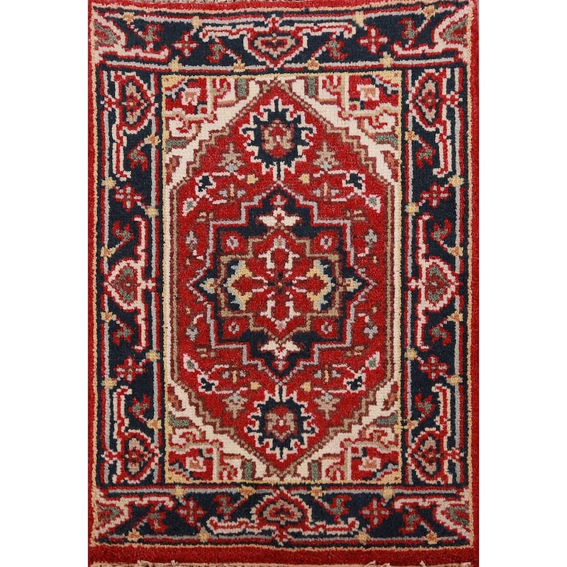 Hand Knotted Oriental 100% Wool Carpet Traditional Medallion Red Heriz (serapi) Area Rug - 3' 0'' X 2' 0''