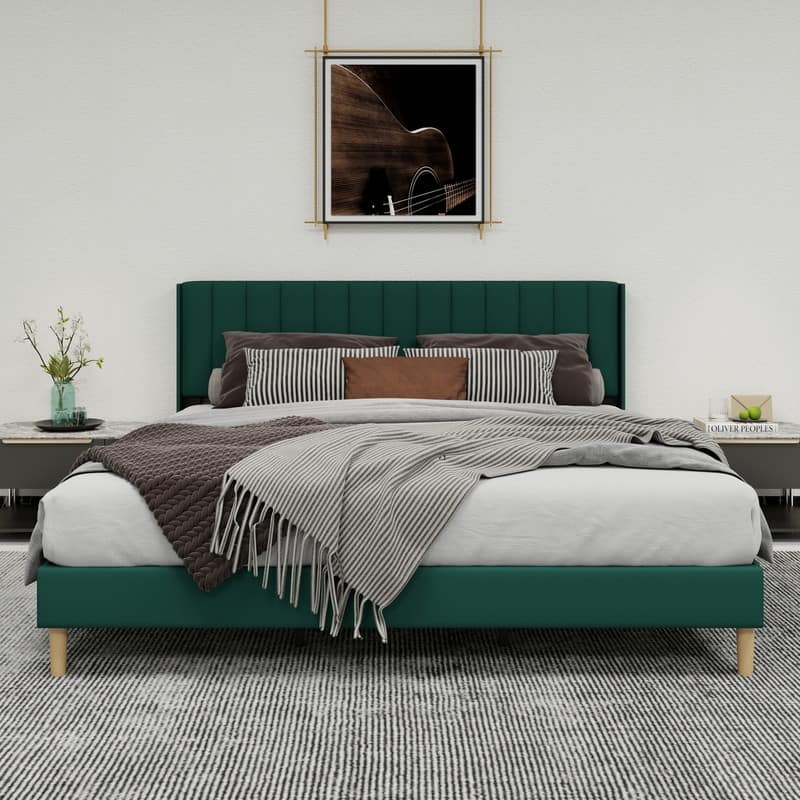 Caxkun Upholstered Platform Bed Frame with Wingback headboard