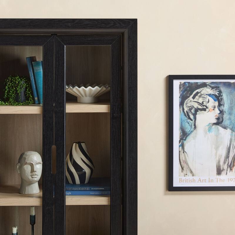 Walker Edison Modern Wood Bookshelf with Glass Doors and Drawer Storage