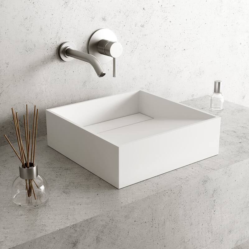 Vigo Starr 15-1/8" Square Matte Stone Vessel Bathroom Sink - Matte White