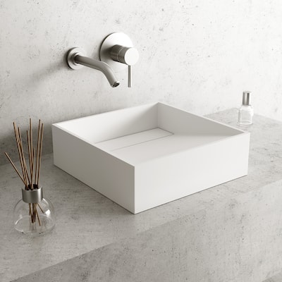 Vigo Starr 15-1/8" Square Matte Stone Vessel Bathroom Sink