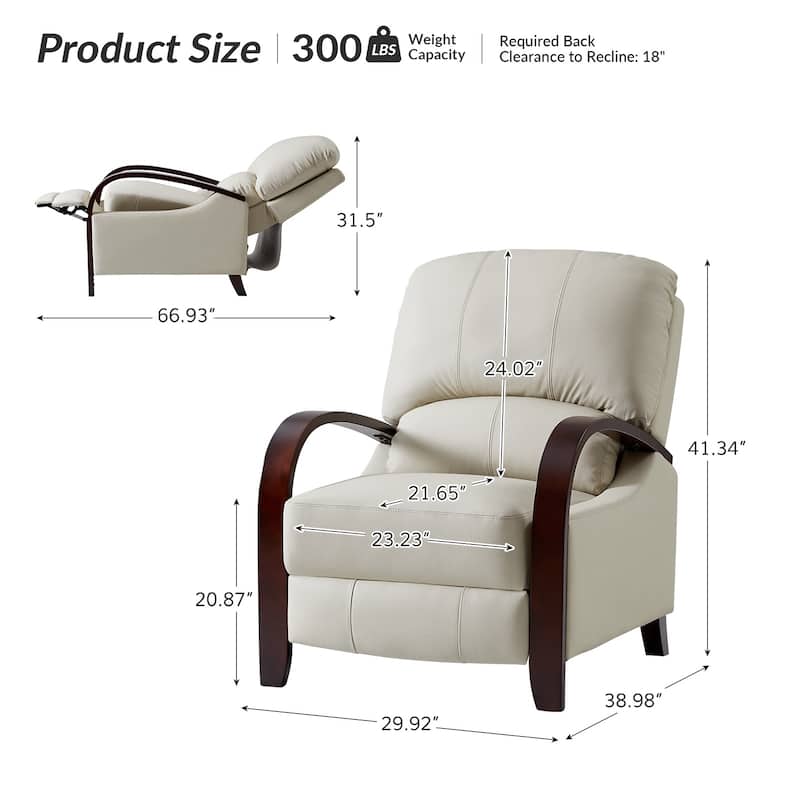 Alex Mid-century Modern Cigar Genuine Leather Manual Recliner with Wooden Curved Arms, Set of 2