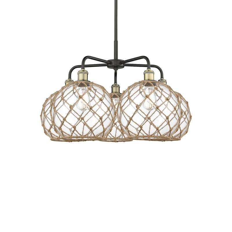 Innovations Lighting 516-5CR-18-29 Farmhouse Rope Chandelier Farmhouse - Black Antique Brass / Clear Glass with Brown Rope